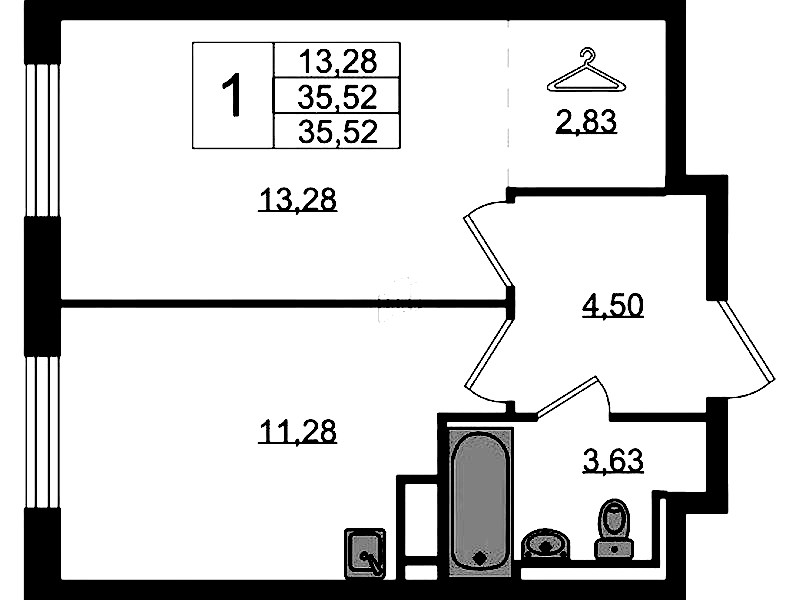 1-комнатная квартира 35.52 м², 2/12 эт., ЖК «Новые Лаврики»